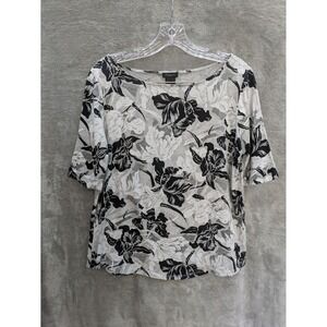 Ann Taylor Top‎ Women's Medium Monochrome Floral Artful Polished Casual
